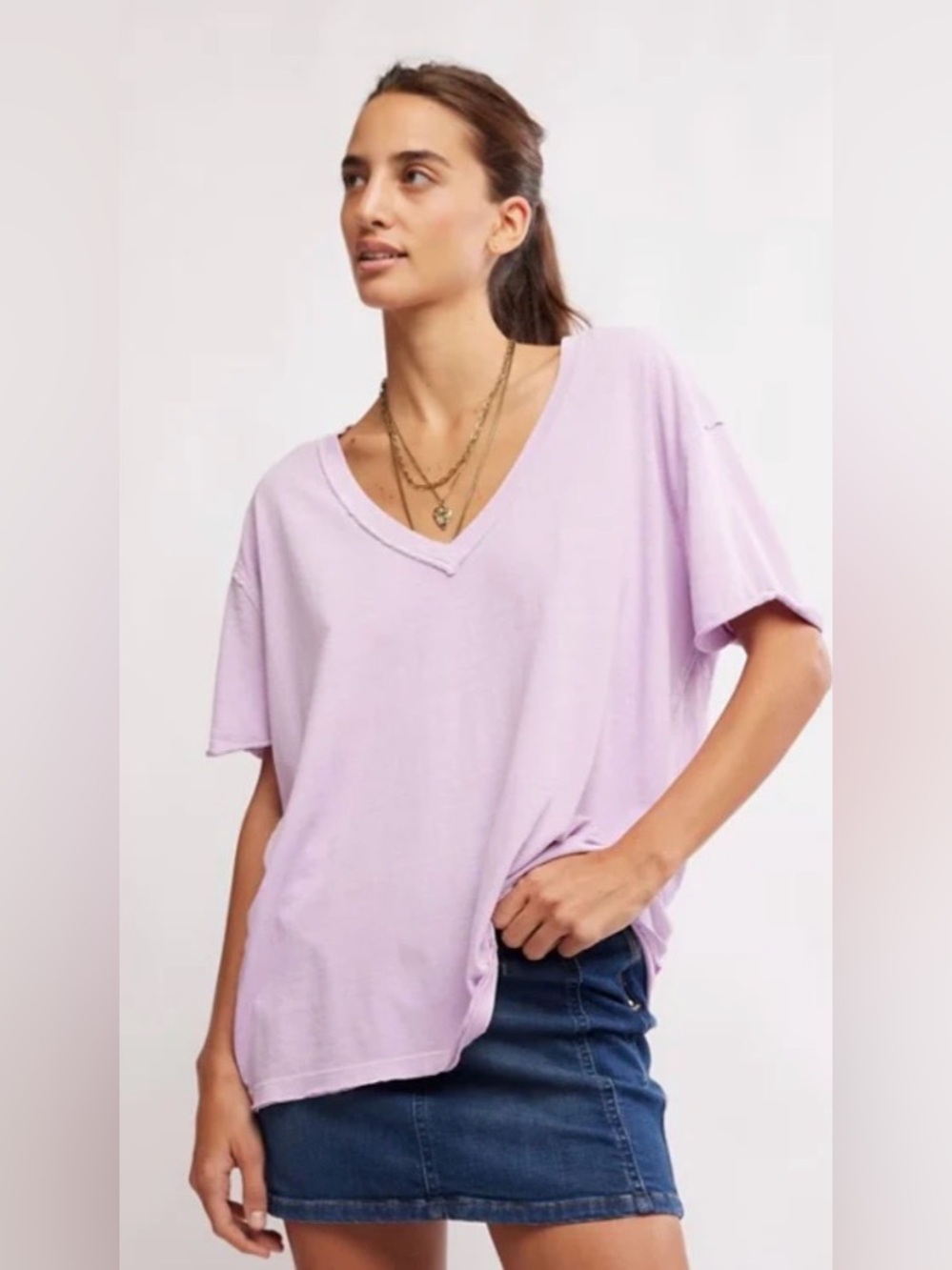 NWT Free People We The Free Nina V-Neck Tee in Fairy Wing